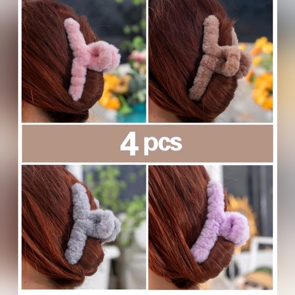 Cute 4pcs Women Solid Fluffy Fashionable Hair Claw Clips - Picture 2 of 4